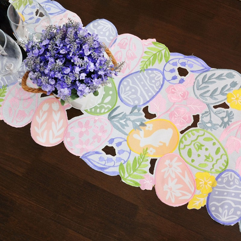 Grelucgo Embroidered Decorative Pink, Yellow, Green and Blue Table Runners