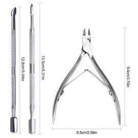 KADS 3PCS Cuticle Trimmer with Cuticle Pusher Nail Cuticle Nipper Stainless Steel Cuticle Remover Cutter Clippers for Fingernails and Toenails Professional Pedicure Manicure Tools (3Pcs Set)