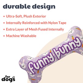 Huxley & Kent for Dogs | Funny Bunny Bone (Large) | Easter/Spring Funny Dog Toy | Power Plush Dog Toy with Squeaker | Dog Gift | Fun, Durable | H&K Squeaky Dog Toy