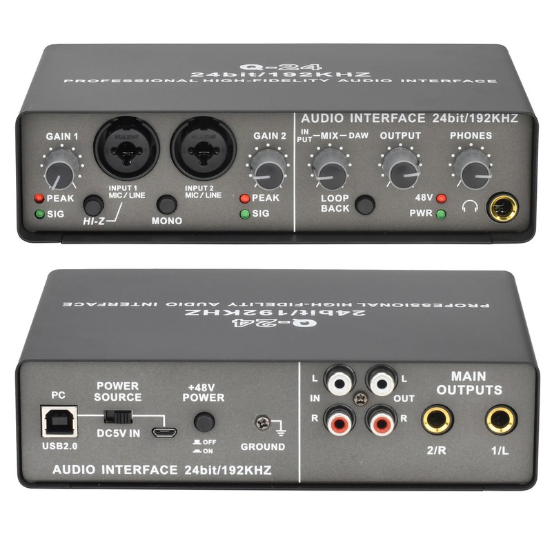 Roarrter Professional 24Bit 192KHz Audio Interface 2 Input Sound Card