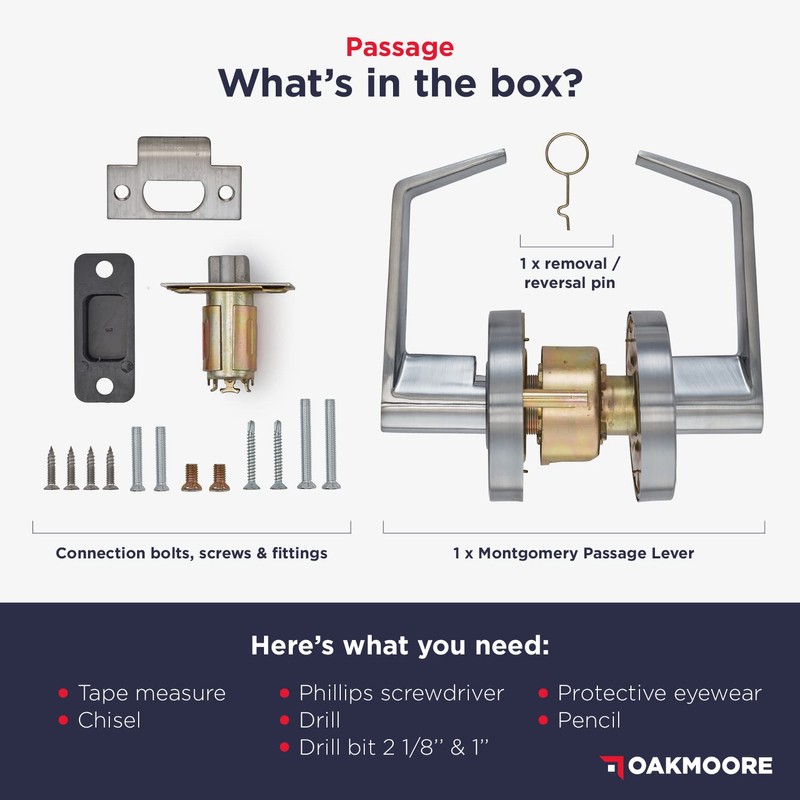 OAKMOORE Medium Duty Commercial Door Handle | Passage Function |