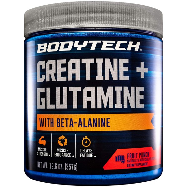 BodyTeach Creatine and Glutamine with Beta Alanine Fruit Punch - Supports Muscle Growth, Recovery and Immune Health (12.6 Ounce Powder)