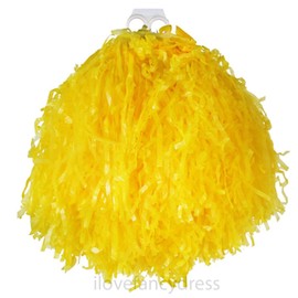 Jumbo Cheerleader Pom Poms - 1 Pom Pom - Yellow Tasseled Pompoms with Finger Grip - USA American Cheerleader Dance School Fancy Dress Costume Accessory