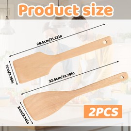 Alovez Set of 2 Wooden Spatulas, Wooden Spatula, Wooden Spatula, Wooden Spatula, Kitchen Spatula with Long Handle for Wok Pan