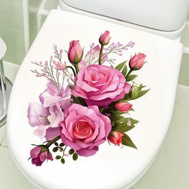 DIDOSOFT Love Rose Toilet Cover Sticker Decals,Flower leaf bird Waterproof Toilet Lid Tank Seat Decals Cistern Self-Adhesive Bathroom Wall Sticker