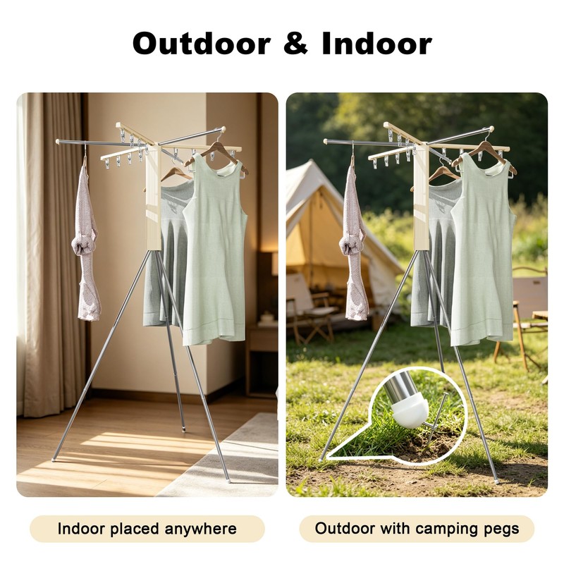 Foldable Tripod Clothes Drying Rack - 6 Clothes Arms &