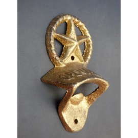 Tucson Tools Western Cast Iron Beer Soda Bar Bottle Opener Texas Star Gold With Screws NEW