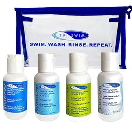 TRISWIM Juego de Tavel en bolsa de cosméticos con champú, lavado corporal, loción y acondicionador para piel hidratada y cabello sano