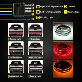 KaiDengZhe Tailgate Light Bar 60 Inch Triple Row LED Truck Tail Light Strip with 5 Function Red Brake White Reverse Amber Turn Signal Double Flash Light Taillight Strip for Pickup SUV RV Trailer Car