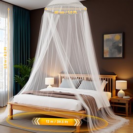 Mosquito Net for Bed - White Lace Canopy with Dome Design, Double/Queen Size Bed Netting, Breathable Mesh for Girls Bedroom & Travel - Includes Storage Bag & Easy Hang Kit (Lace Flower Pattern)