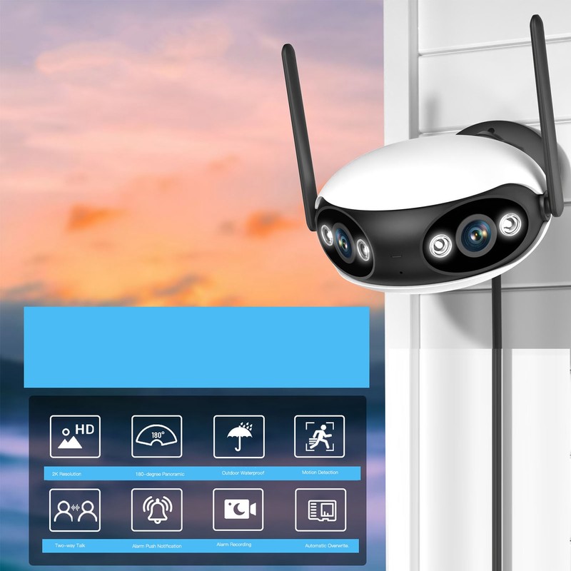 Security Camera Wireless 2K Dual Lens 180 Degree Wide Angle