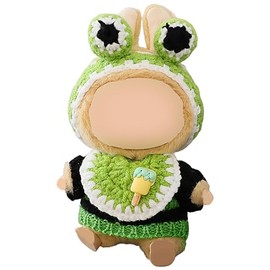CPCOIN 17 cm Doll Clothes (No Doll) 3-Piece Handcrafted Crochet Dolls Clothing Kawaii Green Frog Set Sweaters with Bib Hairband Cute Dolls Accessories (Style 1)