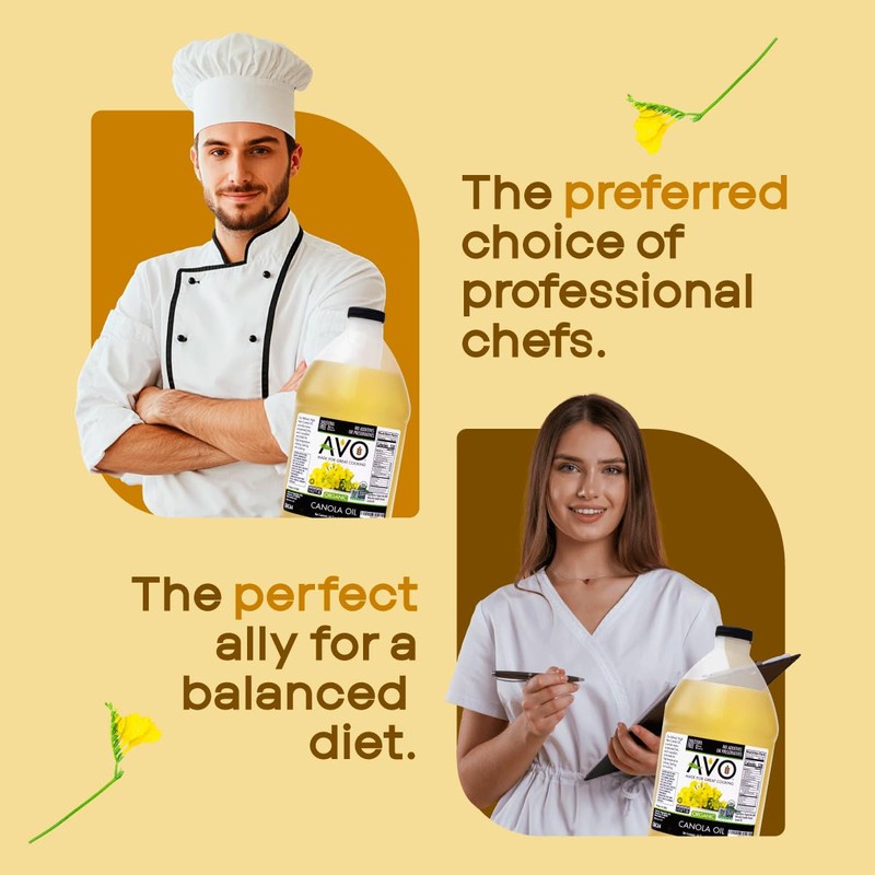 AVO ORGANIC CANOLA Oil Frying, Baking, Non-stick Sautéing, Salads, Vinaigrette,