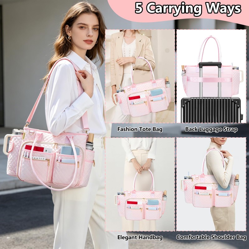 SIYNPAV Teacher Tote Bag with 15.6 in Laptop Compartment& Cup