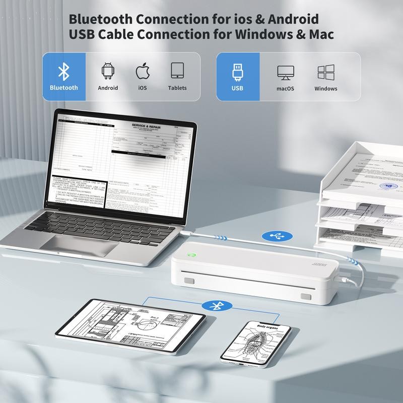 JADENS Portable Printers Wireless for Travel, Support 8.5" X 11"