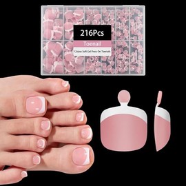 Puntas para uñas de los pies, 216 piezas de uñas de los pies con punta francesa, cortas y cuadradas, 12 tamaños, puntas de uñas de gel suave rosa, ext