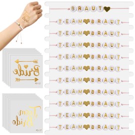 DODUOS 11 PCS Team Braut Armbänder und 11 pcs Aufkleber aus Roségold, Junggesellinnenabschied Deko Armband Set für Dating, Hochzeit, Begleitgeschenk, JGA Armbänder Frauen JGA Accessoires Frauen