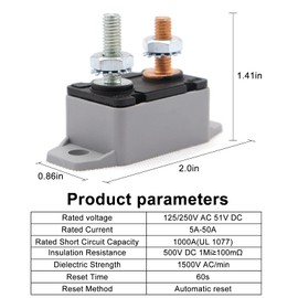 50A DC 12V - 24V- 48V Automatic Reset Circuit Breaker with Cover Stud Bolt for for Battery Chargers, Trucks, Buses, Electric Cars, Car Engines and More