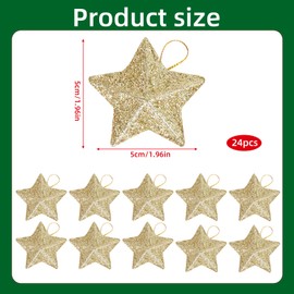Pack of 24 Stars Christmas Tree Decoration, Christmas Decoration Gold Stars, Christmas Tree Decoration, Suitable for Christmas Hanging on Christmas Trees, Fireplaces, Windows, Table Decorations,