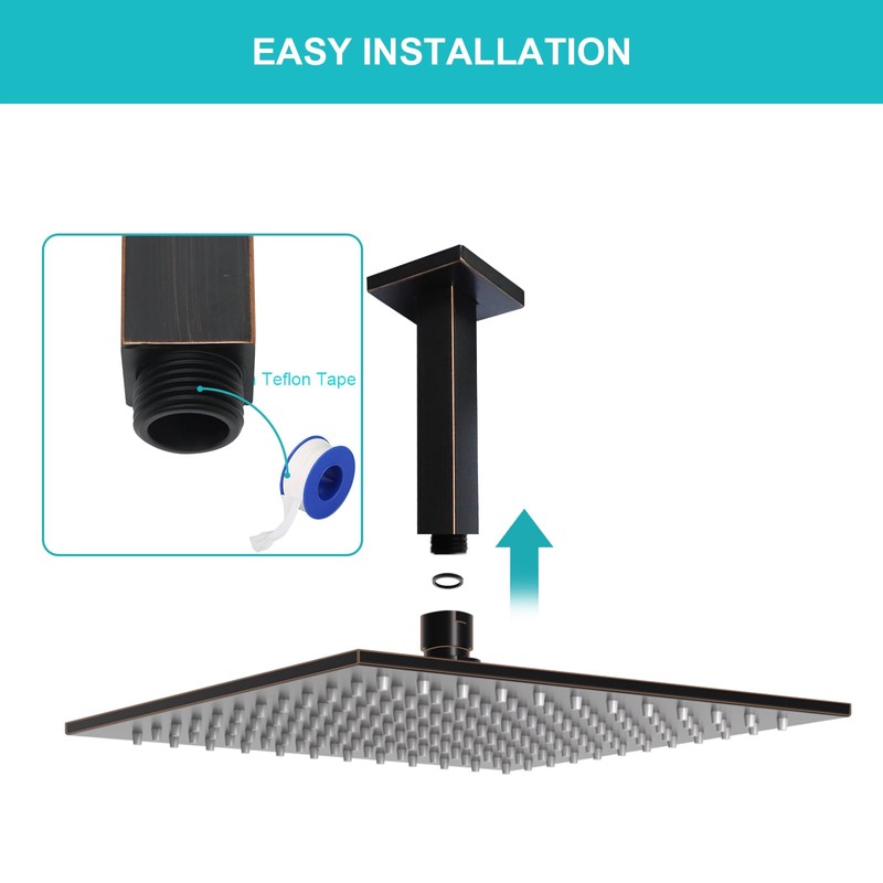 ENGA Straight Shower Arm with Flange, 6 Inch Ceiling Mount