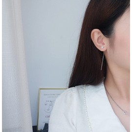 Tiny Flower Threader Dangle Drop Earrings Sterling Silver 925 Dainty Cubic Zirconia Crystal Daisy Flower Long Chain Tassel Ear Line Dangling Statement Earring Studs Cute Jewelry Gifts for Women Girls