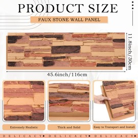 Maasechs 2 Pack Faux Stone Panels Interior 45.6''l x 11.8''h x 0.98''d Faux Siding Panels Exterior Artificial 3D Veneer for Wall Decor Outdoor Home Improvement Projects (PU,Dark Brown)