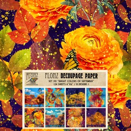 Decoupage Paper Pack (24 Sheets 6"x6") Bright Colors of September # Vintage Styled Pattern Paper for Decoupage, Craft and Scrapbooking