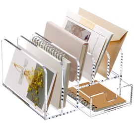 SANRUI Acrylic Mail Sorter Desktop Organizer Holder with Drawer, 5 Compartments Clear Small File Script Letter Document Storage for Desk Bill Filling Envelope Holder Office, Home, School Organization