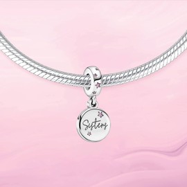 VALGACLS Forever Sisters Charms 925 Sterling Silver Sister Charm for Bracelets Necklace Sister Charms for Women