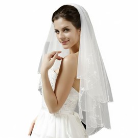 Quikaboo Wedding Veil, Short Length, Lace, 2 Layers, Includes Combs, Bridal Veil, For Weddings, Front Photography, White