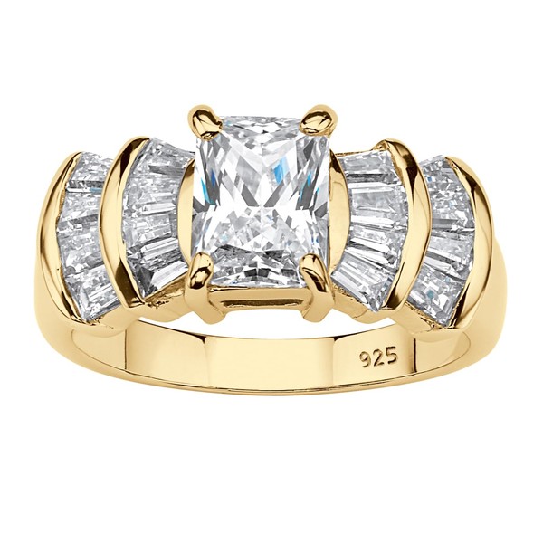 PalmBeach Yellow Gold-Plated or Platinum-Plated Sterling Silver Emerald Cut &
