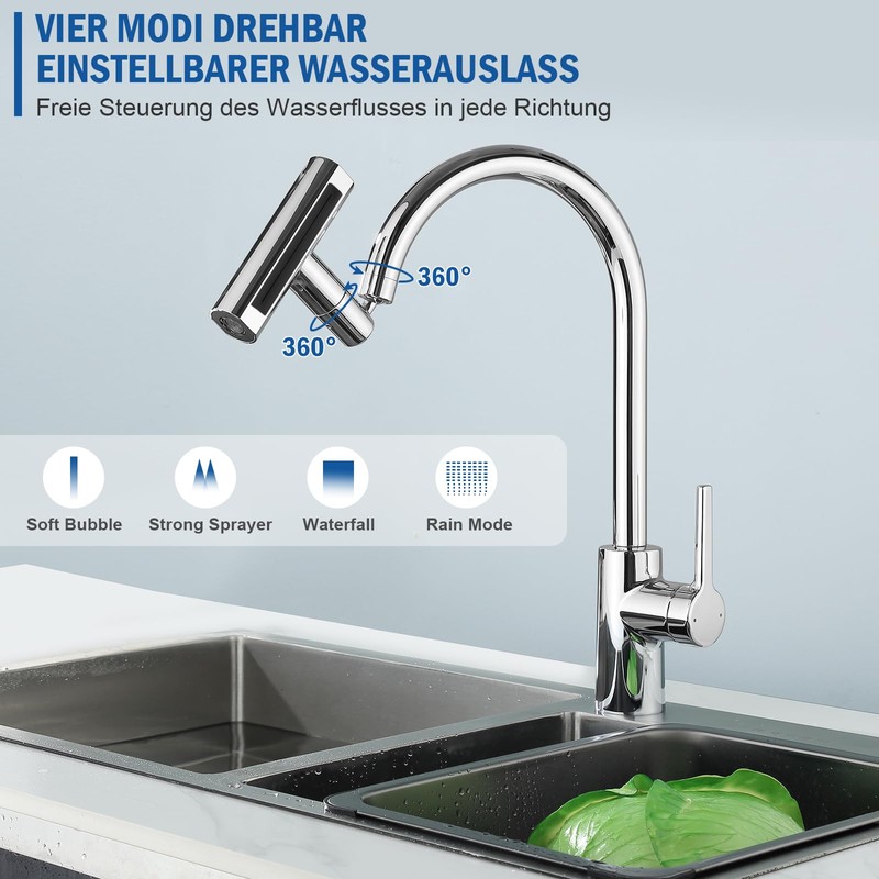 Tap Attachment Swivelling, Tap Extension, Aerators for Taps, Multifunctional 4