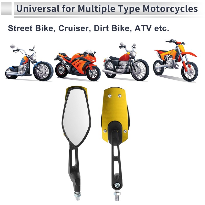 RATCHROLL 1 Set Universal Motorcycle Rear View Mirrors Adjustable Bar