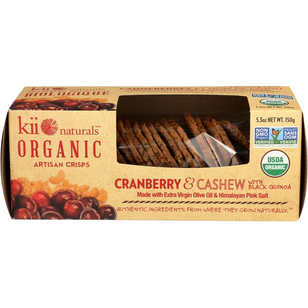 Kii Naturals Organic Cranberry and Cashew with Black Quinoa Crisp, 150g