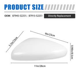 1Pair White Side Mirror Cover Cap Housing Compatible with Honda Accord 2018 2019 2020 2021 2022 without Turn Signal, Direct Replacement, 87945-52251, 87915-52251
