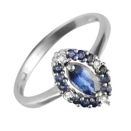 Ivy Gems 9ct White Gold Fancy Marquise Cut Blue Sapphire and Diamond Ring - Size O