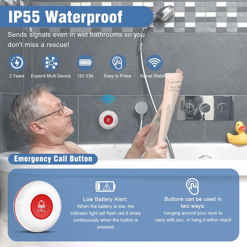 ChunHee Wireless Caregiver Page, Call Bell Alarm, SOS Panic Button