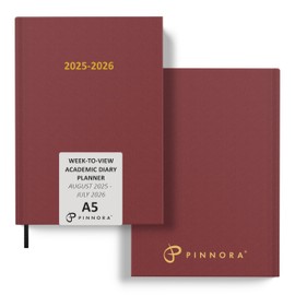 Pinnora A5 Burgundy Academic Diary 2025-2026 Week to View, Hard Cover, August - July Dated Academic Planner, Ideal Student & Teacher Planner 2025-26, University, Revision, Study, To-Do Lists