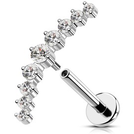 OUFER 16G Gold Conch Piercing Internal Thread Titanium G23 Helix Earring Cartilage Ear Piercing Clear CZ Conch Lobe Lip Stud for Women 8 mm Flat Back Earring, Titanium, Cubic Zirconia