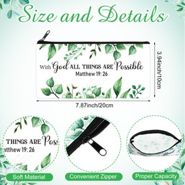 Talltalk 14 Pcs Christian Cosmetic Bags Bulk for Women, Inspirational Bible Verse Makeup Bags Motivational Gifts Religious Pencil Pouch for Travel Graduation Birthday Party Favors(Leaves)