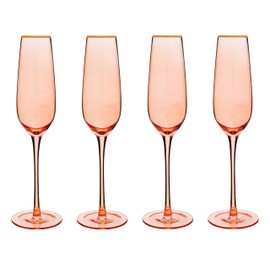 Vikko Champagne Flutes, 8.5 Ounce Toasting Champagne Flute, Coral with Gold Rim Crystal Clear Champagne Glasses, Set of 4 Elegant Sparkling Wine Glasses