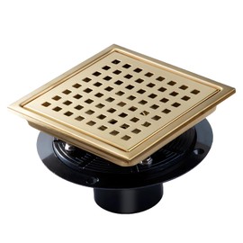 SaniteModar Shower Drain, 6 inch Shower Floor Square Drain with Flange, Removeable Grid Panel SUS 304 Stainless Steel Square Shower Drain, Brushed Gold