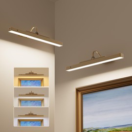 Wireless Picture Light Battery Operated, 16.55in Picture Light for Wal, 2Pack Rechargeable 5000mAh Battery Wall Sconce for Wall Pictures, Gallery Artwork, Paintings, Portraits, Dartboards- Brass