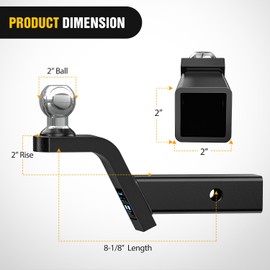 Nilight Fusion Trailer Hitch Mount with 2 Inch Trailer Ball & 5/8" Hitch Pin Clip Fits 2-Inch Receiver 7500 lbs 2" Rise