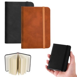 NLONLL 2 Stück Kleines Notizbuch A7 Notizblock Mini Notizbuch Schwarz 8 x 11 cm Pocket Notebook mit Liniert 100 Seiten Taschennotizbuch Leder mit Elastischem