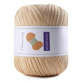 Raffia Yarn for Crochet, Soft Cotton Yarn for Crocheting Summer Beach Bag/Hat, 114 Yards/1.76 Ounce Ribbon Paper Yarn for Beginners DIY Hand Knitting Handbag(Khaki) | NDICANG