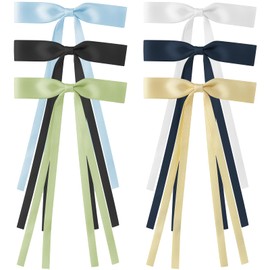 6 Pcs Hair Bows for Women and Girl, Tassel Hair Ribbon Bow Hair Clips with Long Tail, Satin Hair Bows with Metal Clips, Bow for Hair Accessories