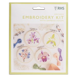 RHS The Royal Horticultural Society Embroidery Hoop Decoration Kit, Orchids Designs, (Pack of 4), Embroidery Kits for Adults & Adults Beginners, Gift Idea, Embroidery Pattern