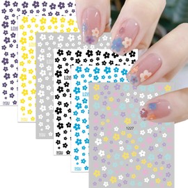 6 Sheets Flower Nail Stickers 3D Self Adhesive Colorful Flowers Nail Decals Daisy Floral Nail Art Stickers Spring and Summer Nail Art Supplies DIY Nail Decoration Accessories for Women Girls