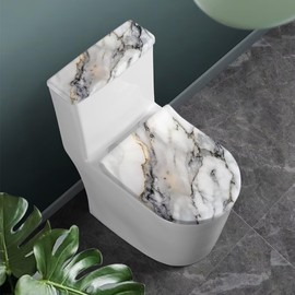 FUIALDOLG Toilet Lid Covers for Bathroom, White Marble Machine Washable Toilet Seat Cover Anti-Slip Elastic Edge Toilet Lid Dust Cover and Toilet Tank Lid Cover